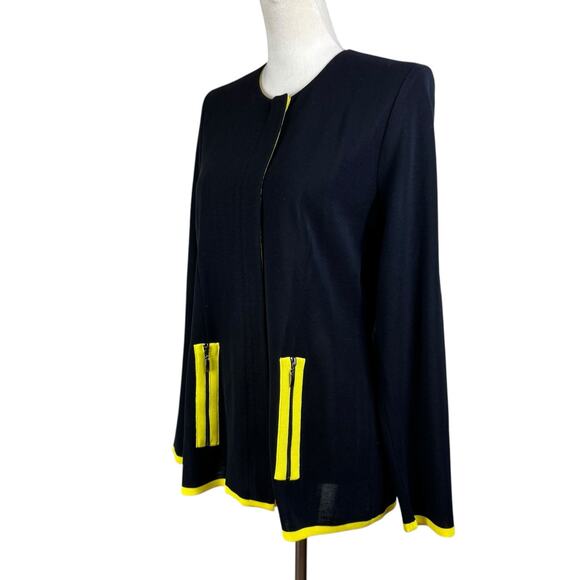 Exclusively Misook Black Knit Yellow Trim Covered Zipper Layering Jacket Blazer - Picture 2 of 11